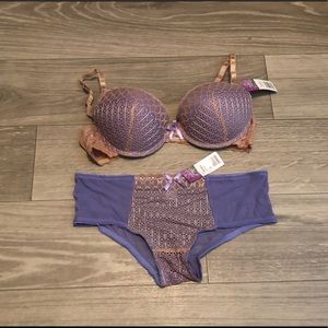 ❗️38b purple beige bra set matching XL mesh panty